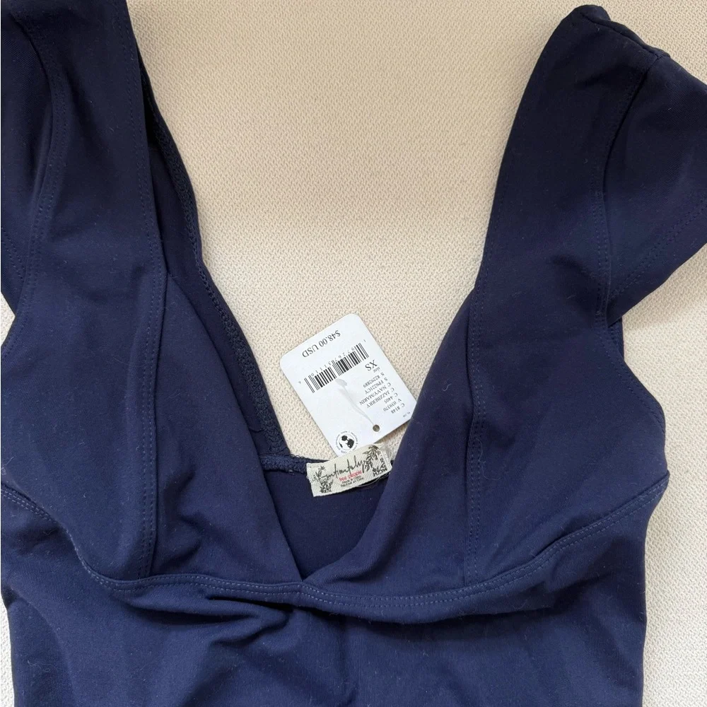 Free People Deep V Black Stretch Tank Top